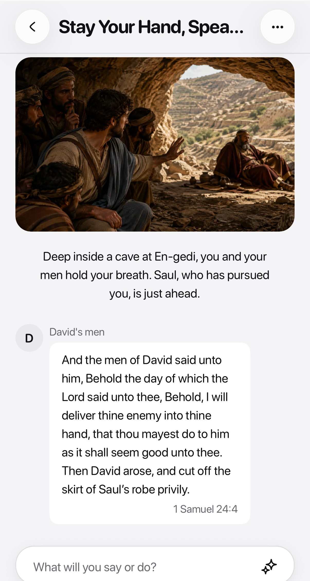 An English role-play conversation with David’s men and a reference to 1 Samuel 24:4